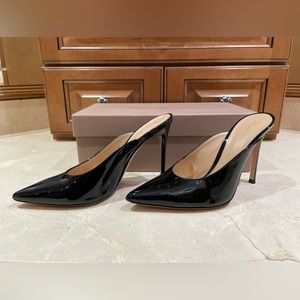 GIANVITO ROSSI Paige Black Patent Heel Mules Sz 7.5